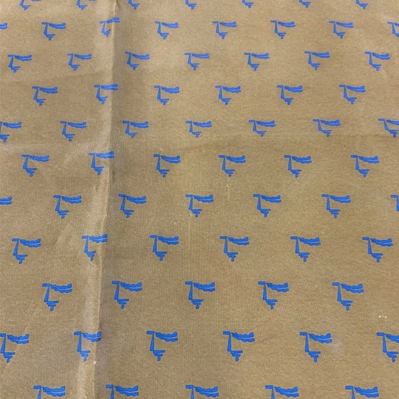 Blue and Brown Graphic Print Scarf with Hand Rolled Edge 29.5" x 30.5" - Picture 5 of 6